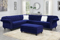 Poundex F6434 4 pc jolanda indigo velvet fabric sectional sofa with tufted backs
