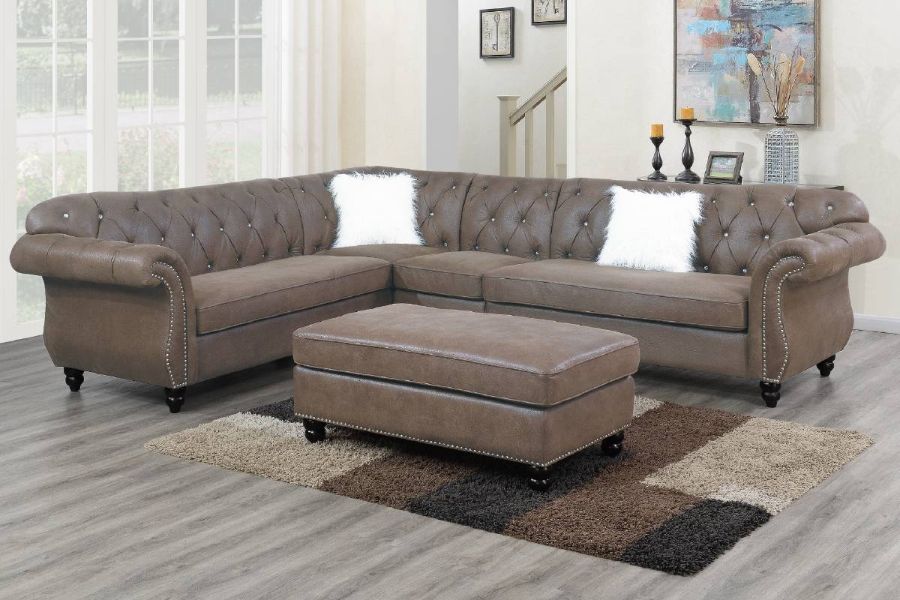Poundex F6437 4 pc jolanda dark coffee breathable leatherette sectional sofa with tufted backs