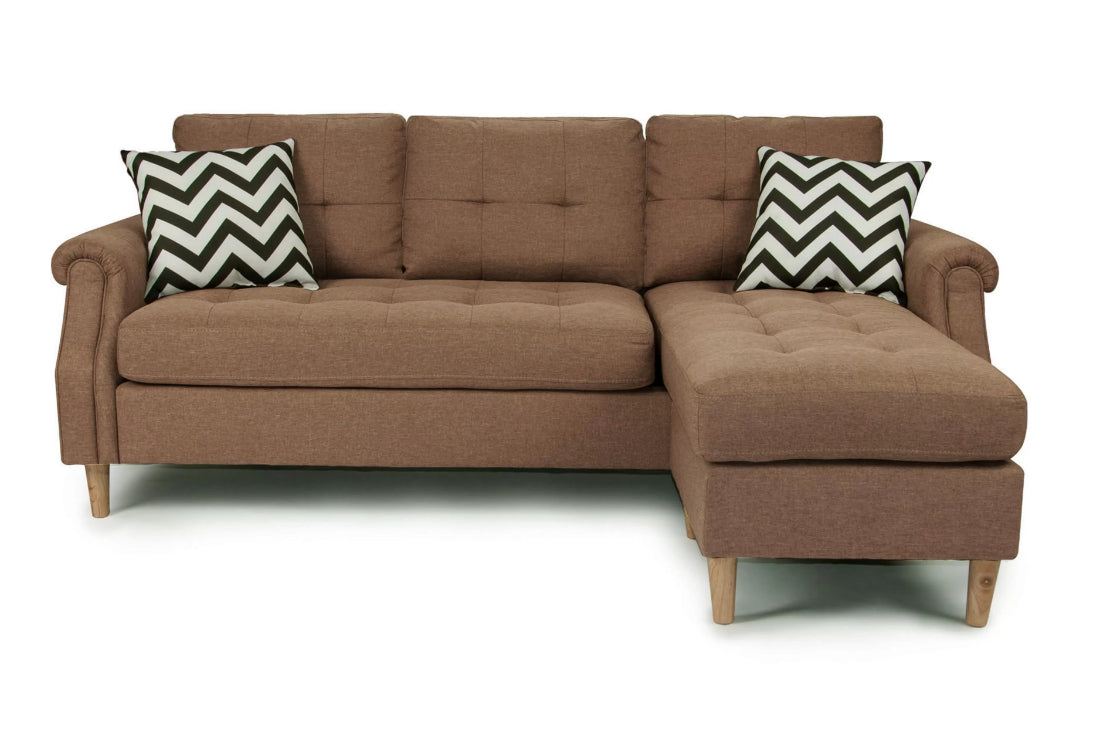 Poundex F6458 2 pc leta light coffee polyfiber fabric apartment size sectional sofa reversible chaise