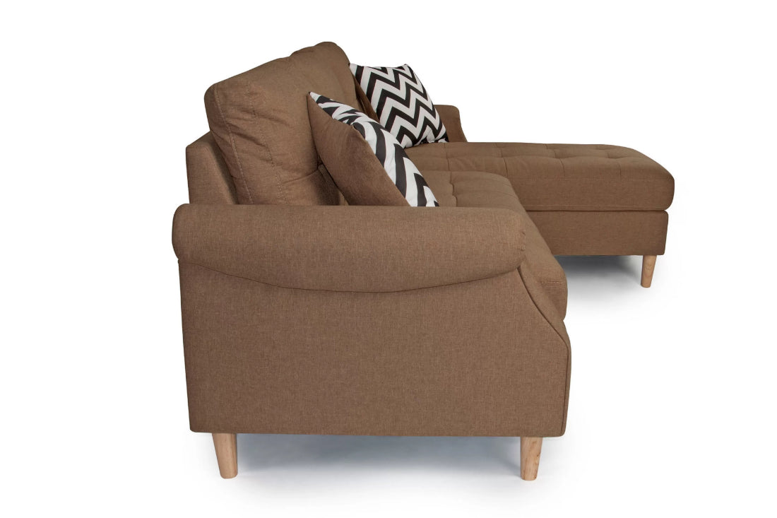 Poundex F6458 2 pc leta light coffee polyfiber fabric apartment size sectional sofa reversible chaise