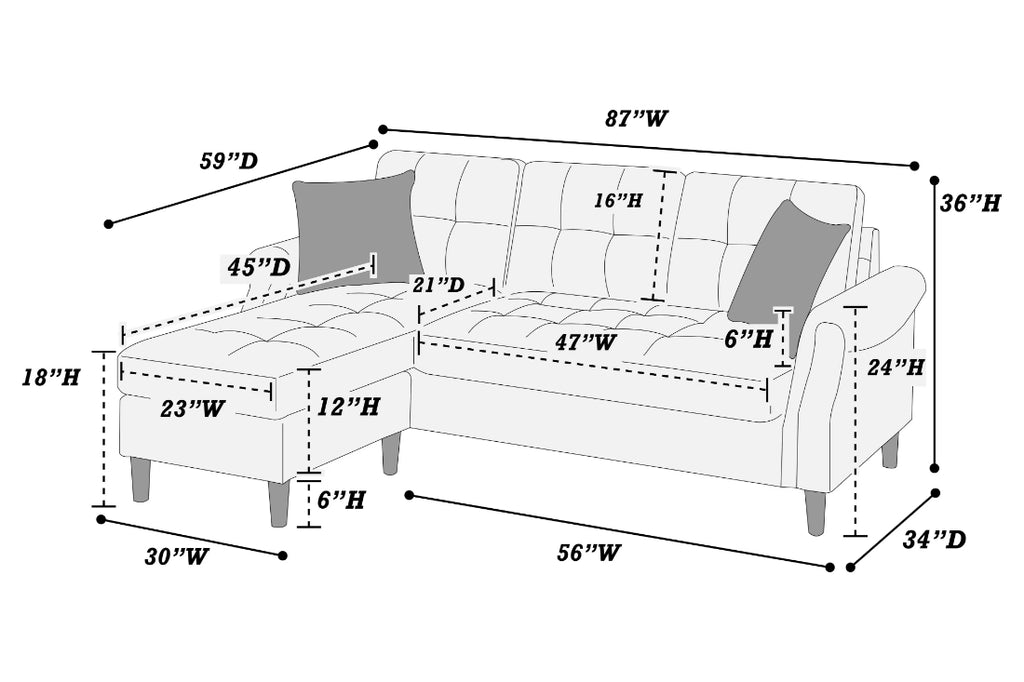 Poundex F6458 2 pc leta light coffee polyfiber fabric apartment size sectional sofa reversible chaise