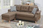 Poundex F6458 2 pc leta light coffee polyfiber fabric apartment size sectional sofa reversible chaise