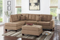 Poundex F6504 3 pc coffee poly fiber fabric sectional sofa reversible chaise and ottoman nail head trim