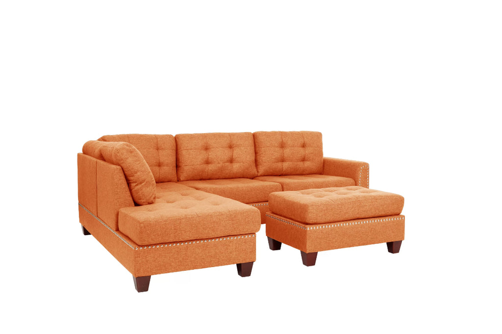 Poundex F6506 3 pc Allcott hill romulus citrus poly fiber fabric sectional sofa reversible chaise and ottoman