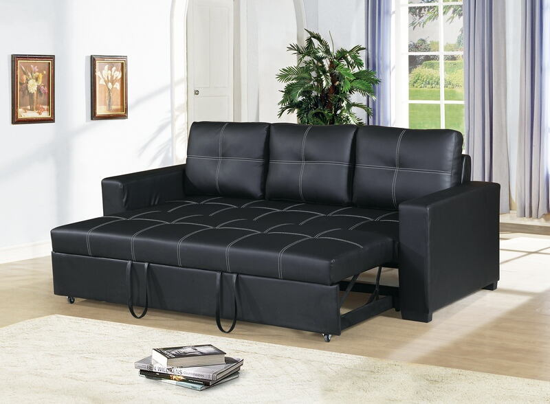 Poundex F6530 2 pc Daryl II black faux leather sofa set pull out sleep area