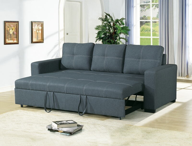 Poundex F6532 2 pc blue grey linen like fabric sofa set pull out sleep area Latitude run clauderson