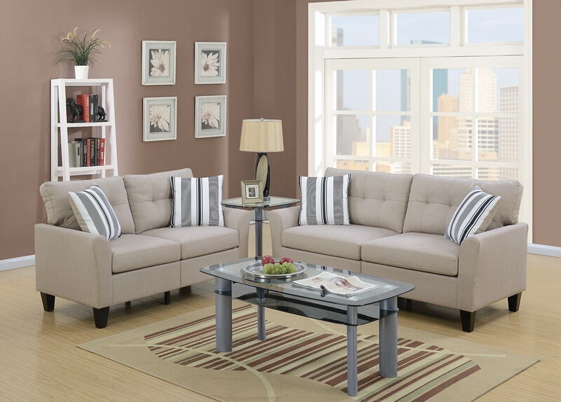 Poundex F6534 2 pc beige glossy polyfiber fabric sofa and love seat set Breakwater bay wolfram