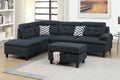 Poundex F6588 3 pc black linen like fabric sectional sofa reversible chaise and storage ottoman