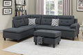 Poundex F6590 3 pc charcoal linen like fabric sectional sofa reversible chaise and storage ottoman