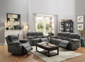 Poundex F6698-99 2 pc Carlsbad slate blue breathable leatherette sofa and love seat set with reclining ends