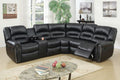 Poundex F6743 3 pc collette black bonded leather sectional sofa with recliners console and nail head trim