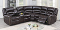 Poundex F6744 3 pc brown bonded leather sectional sofa with recliners and console nail head trim