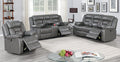 Poundex F6798-97 2 pc grey two tone gel leatherette sofa and love seat set with recliner ends
