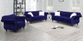 Poundex F6840-39 2 pc jolanda II indigo velvet fabric sofa and love seat set with tufted backs