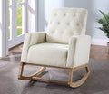 Poundex F6854 Ivory beige polyfiber fabric rocker chair with wood legs with tufted backs
