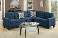 Poundex F6938 4 pc navy polyfiber faux linen fabric modular sectional sofa tufted seat and back