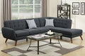 Poundex F6954 2 pc ash black linen like fabric sectional sofa with tufted back mid century modern A&J homes studio okeefe abigail