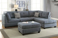 Poundex F6975 3 pc blue grey linen like fabric sectional sofa reversible chaise and ottoman Ebern designs amarre