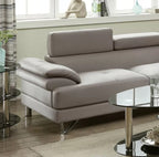 Poundex F6984 2 pc light grey faux leather sectional sofa set rounded chaise Orren ellis ketan