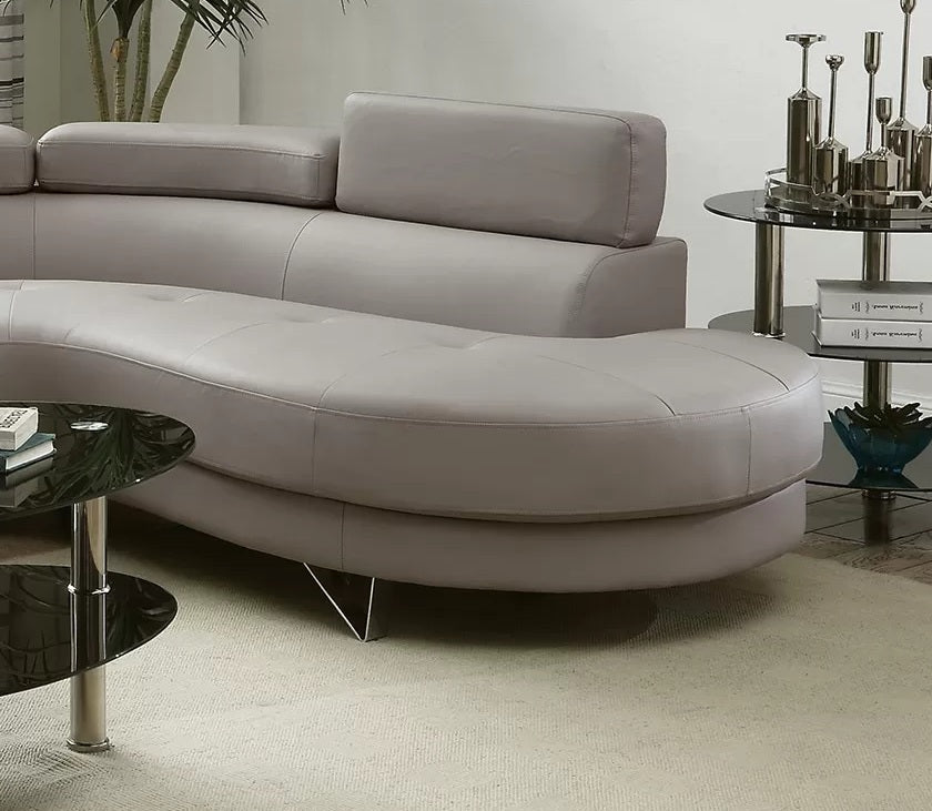 Poundex F6984 2 pc light grey faux leather sectional sofa set rounded chaise Orren ellis ketan