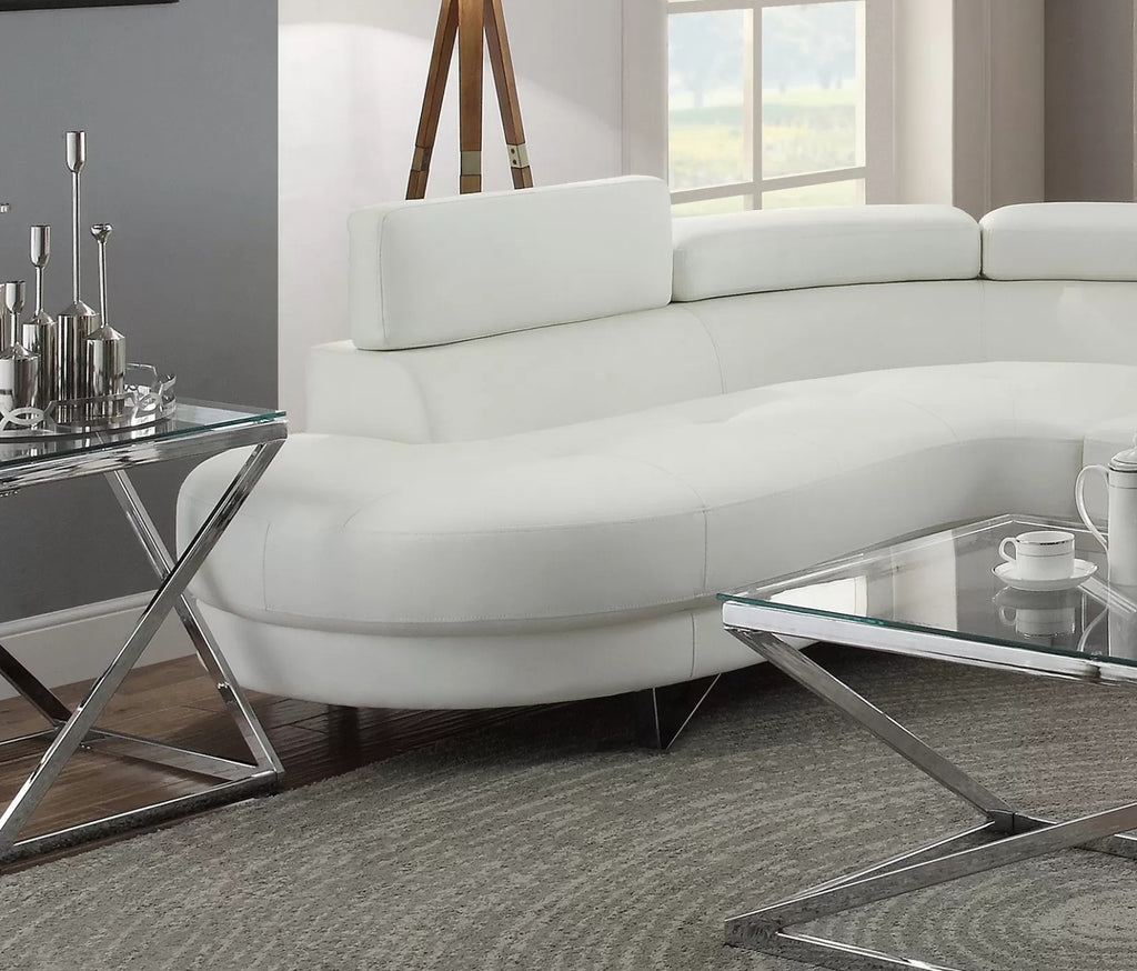 Poundex F6985 2 pc white faux leather sectional sofa set rounded chaise Orren ellis longworth bobkona