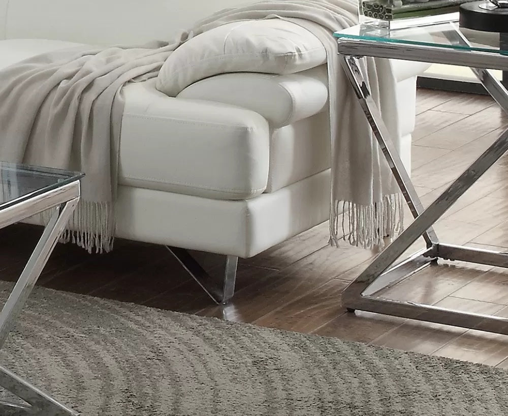 Poundex F6985 2 pc white faux leather sectional sofa set rounded chaise Orren ellis longworth bobkona