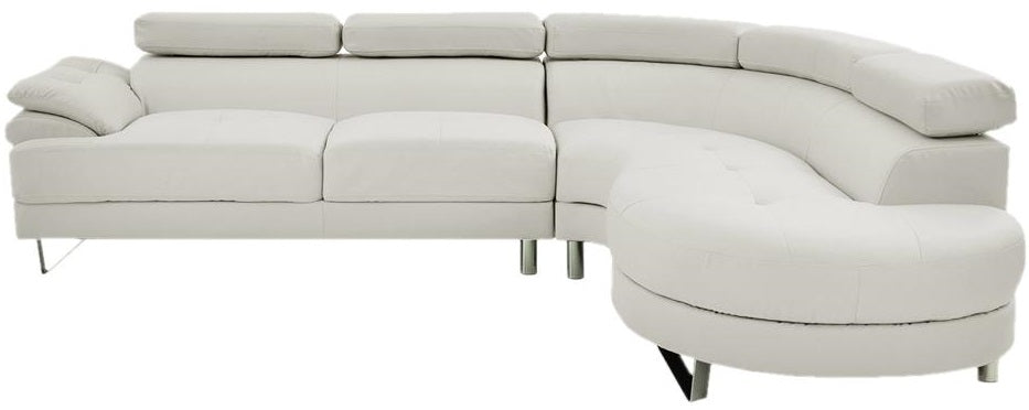 F6985 White Faux Leather Sectional Sofa Set Rounded Chaise Flip
