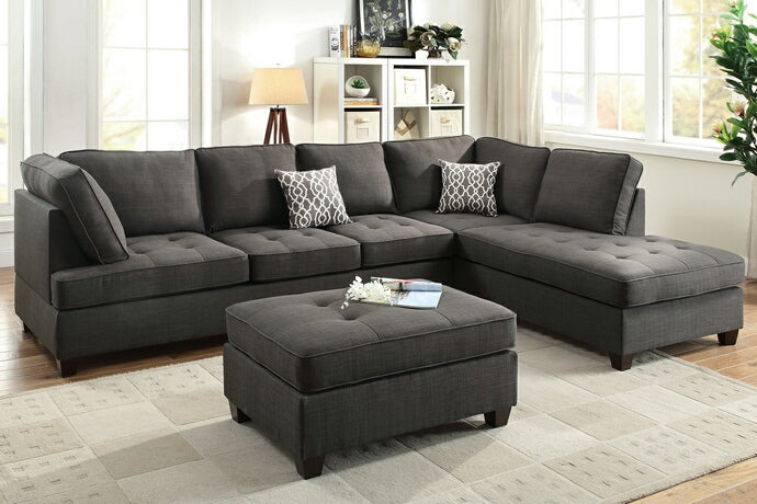 Poundex F6988 2 pc ash black dorris fabric sectional sofa reversible chaise A&J homes studio