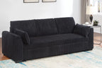 Poundex F7123 Black wide fur like corduroy fabric upholstered sofa sleeper with pop up sleep chaise