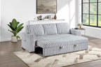 Poundex F7126 Mink grey wide fur like corduroy fabric upholstered sofa sleeper with pop up sleep chaise USB