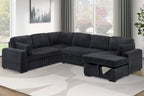 Poundex F7131 4 pc Black fur like corduroy fabric sectional sofa with pop up sleeper storage chaise