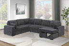 Poundex F7132 4 pc Grey fur like corduroy fabric sectional sofa with pop up sleeper storage chaise