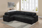 Poundex F7133 4 pc Onyx black fur like corduroy fabric sectional sofa with pop up sleeper storage chaise USB
