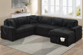Poundex F7133 4 pc Onyx black fur like corduroy fabric sectional sofa with pop up sleeper storage chaise USB