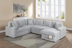 Poundex F7134 4 pc Mink grey fur like corduroy fabric sectional sofa with pop up sleeper storage chaise USB