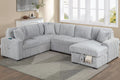 Poundex F7134 4 pc Mink grey fur like corduroy fabric sectional sofa with pop up sleeper storage chaise USB