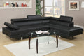 Poundex F7310 2 pc black faux leather modern sectional sofa adjustable headrests Wade logan