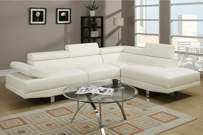Poundex F7320 2 pc white faux leather modern sectional sofa adjustable headrests Wade logan