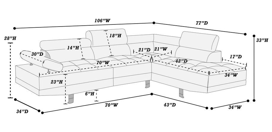 Poundex F7320 2 pc white faux leather modern sectional sofa adjustable headrests Wade logan