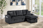 Poundex F7471 2 pc Black corduroy fabric sectional sofa set pull out sleep area pop up reversible storage chaise