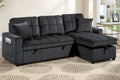 Poundex F7471 2 pc Black corduroy fabric sectional sofa set pull out sleep area pop up reversible storage chaise