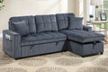 Poundex F7472 2 pc Dark grey corduroy fabric sectional sofa set pull out sleep area pop up reversible storage chaise