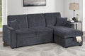 Poundex F7474 2 pc Gunmetal chenille fabric sectional sofa set pull out sleep area pop up reversible storage chaise drop down tray table back