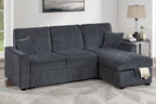 Poundex F7474 2 pc Gunmetal chenille fabric sectional sofa set pull out sleep area pop up reversible storage chaise drop down tray table back