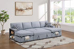 Poundex F7475 3 pc Grey boucle fabric sectional sofa pop up sleep area with double storage chaise storage arms