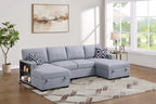 Poundex F7475 3 pc Grey boucle fabric sectional sofa pop up sleep area with double storage chaise storage arms