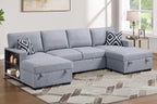 Poundex F7475 3 pc Grey boucle fabric sectional sofa pop up sleep area with double storage chaise storage arms