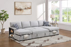 Poundex F7476 3 pc Beige boucle fabric sectional sofa pop up sleep area with double storage chaise storage arms