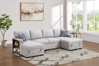 Poundex F7476 3 pc Beige boucle fabric sectional sofa pop up sleep area with double storage chaise storage arms