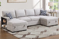 Poundex F7476 3 pc Beige boucle fabric sectional sofa pop up sleep area with double storage chaise storage arms